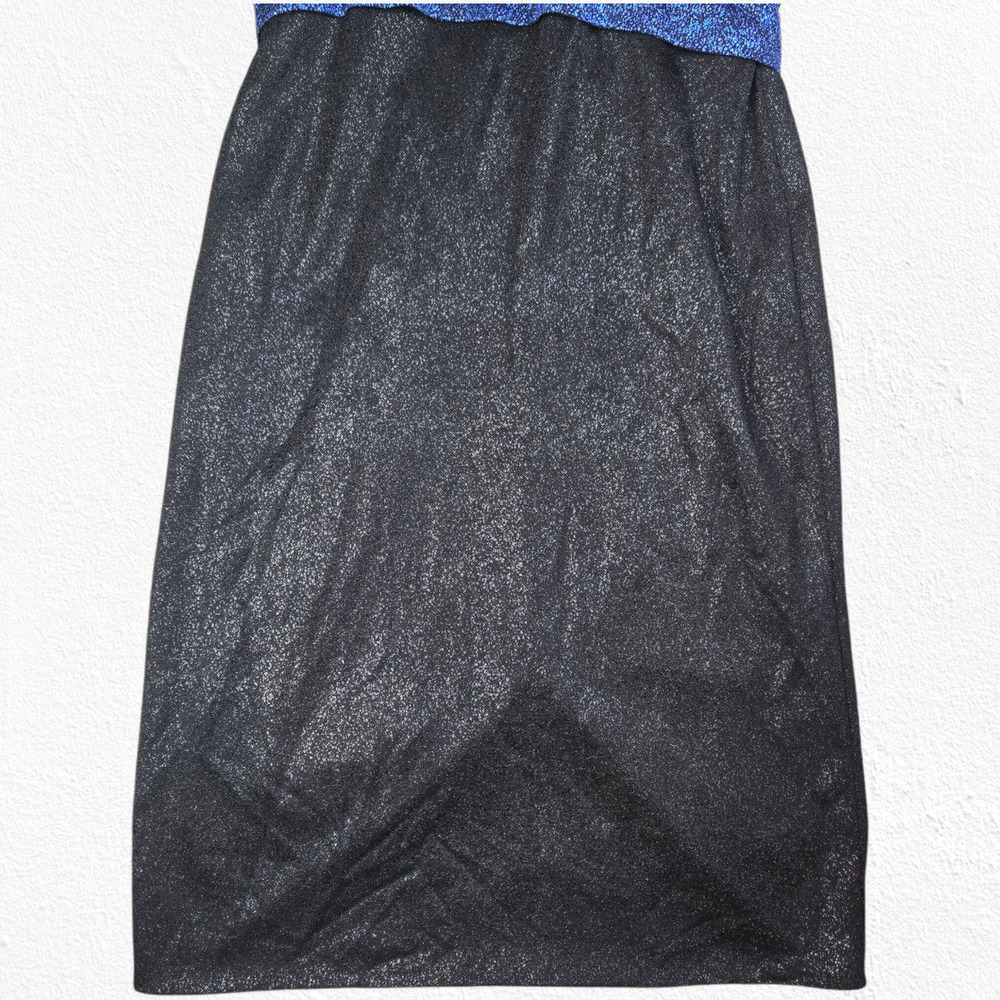 Rene Ruiz Collection Navy Blue Metallic Off Shoulder Ruffle Midi Dress Size 8 - Picture 6 of 14